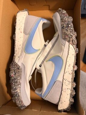 Nike Waffle Trainer Crater Sneakers in White and Light Blue